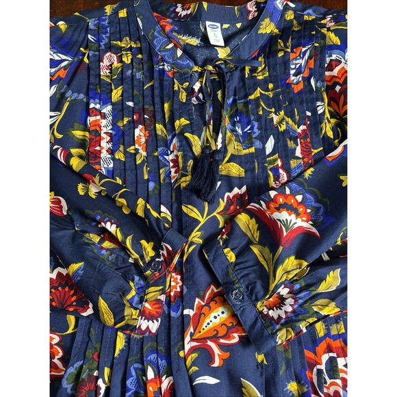 Old Navy Cottage Floral‎ Tunic Dress XL Blue Peasant Boho Flowy Long Sleeve - Picture 5 of 6